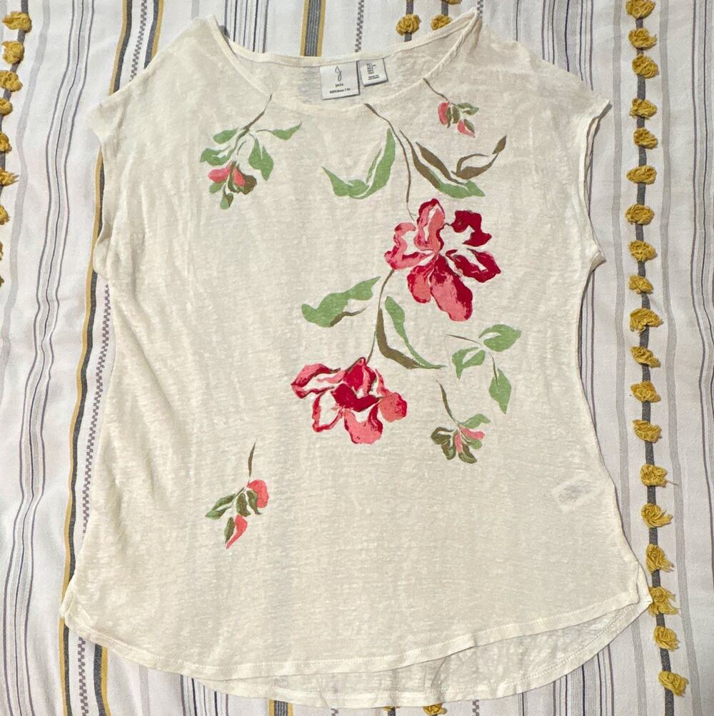 Joie 100% Linen Floral Print Tank Top Sleeveless Scoop Neck Womens L